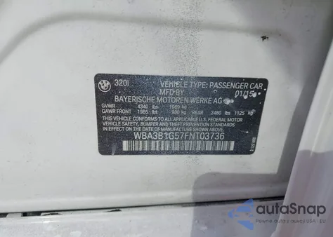 2015 BMW 320I z USA, uszkodzony, nr VIN WBA3B1G57FNT03736